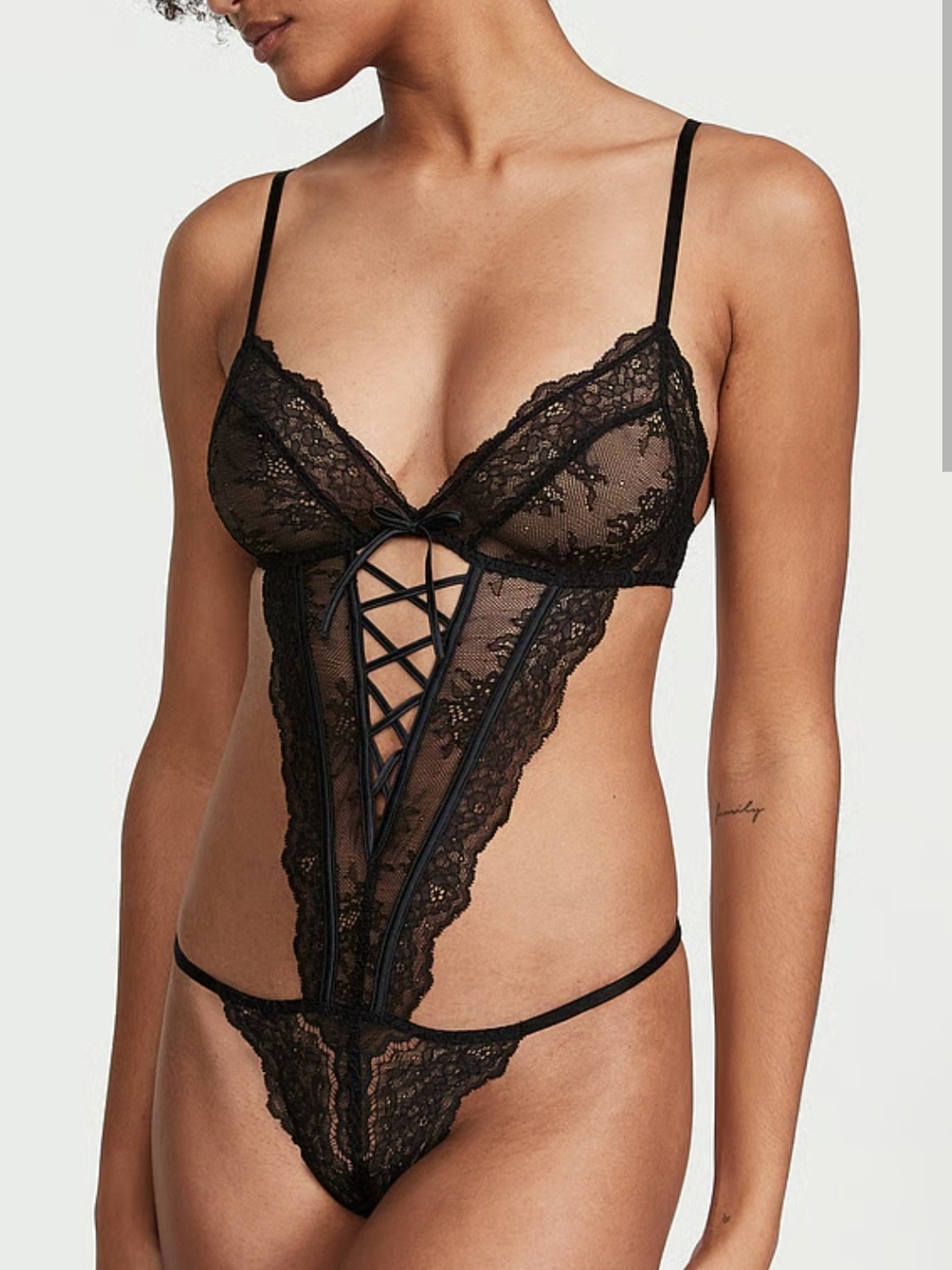 Victoria's Secret Dream Angels Unlined Black Lace Triange Crotchless Teddy Sz S